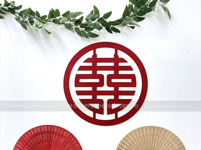 Chữ gỗ Song Hỷ tròn - Wedding nhiều kiểu [Gỗ nhẹ - Sơn thủ công] ĐK 30-40cm CHUGO-23